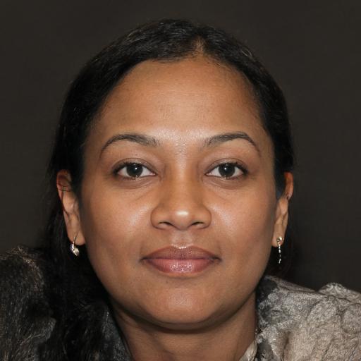 Woman with earrings smiling at the camera.